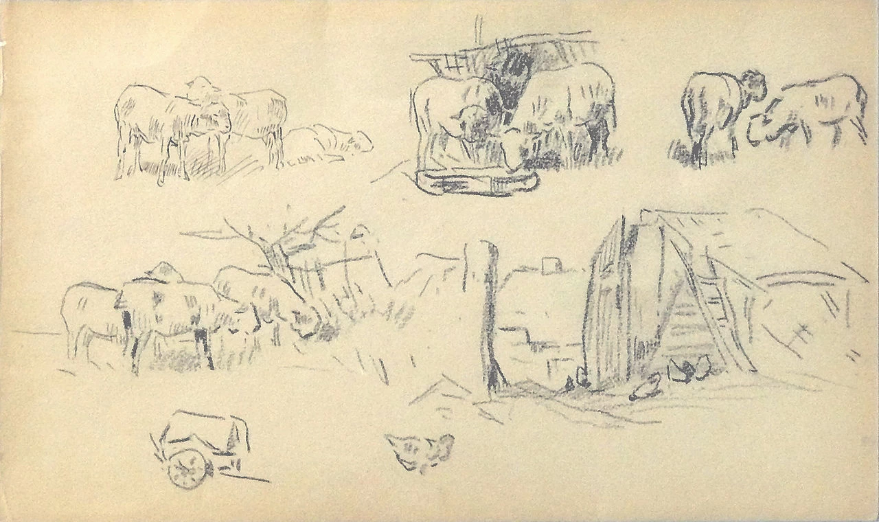 Foglio di studio per pecore, agricoltori e pastori